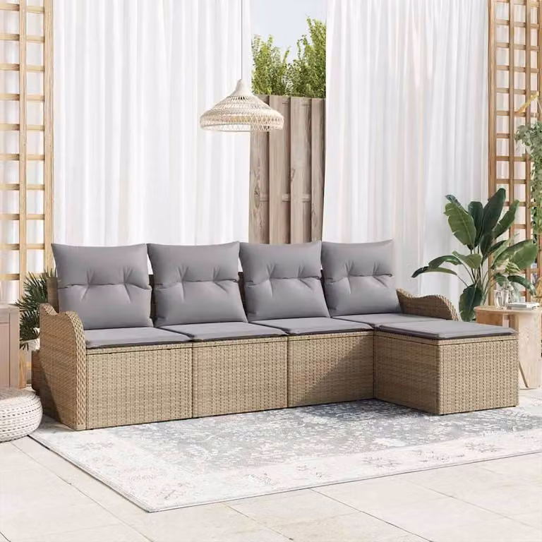 Maison Exclusive - Set Divano da Giardino 5 pcs Beige polyrattan