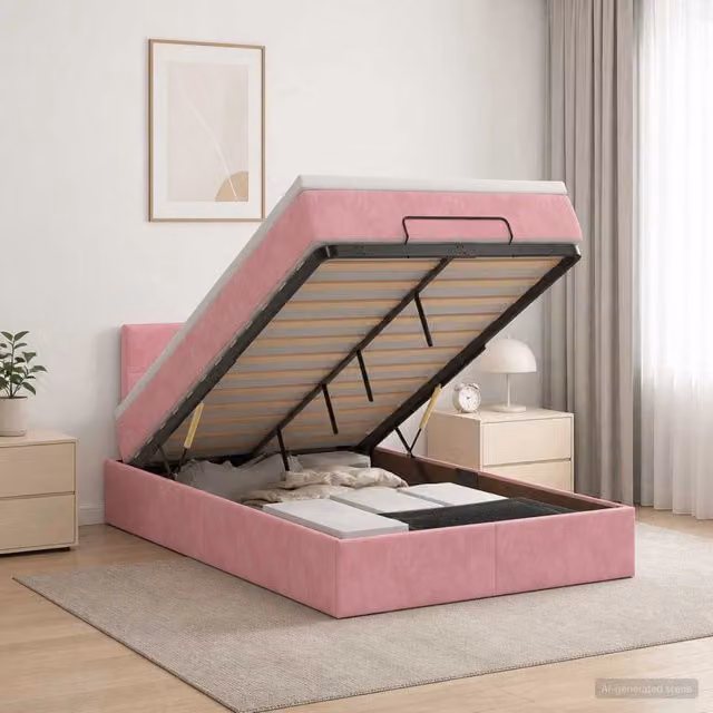 Letto Ottomano con Materasso e LED vidaXL in Velluto Rosa e Bianco con Porte USB e Illuminazione Sottostante L/P/H: 120 x 200 x 88 cm