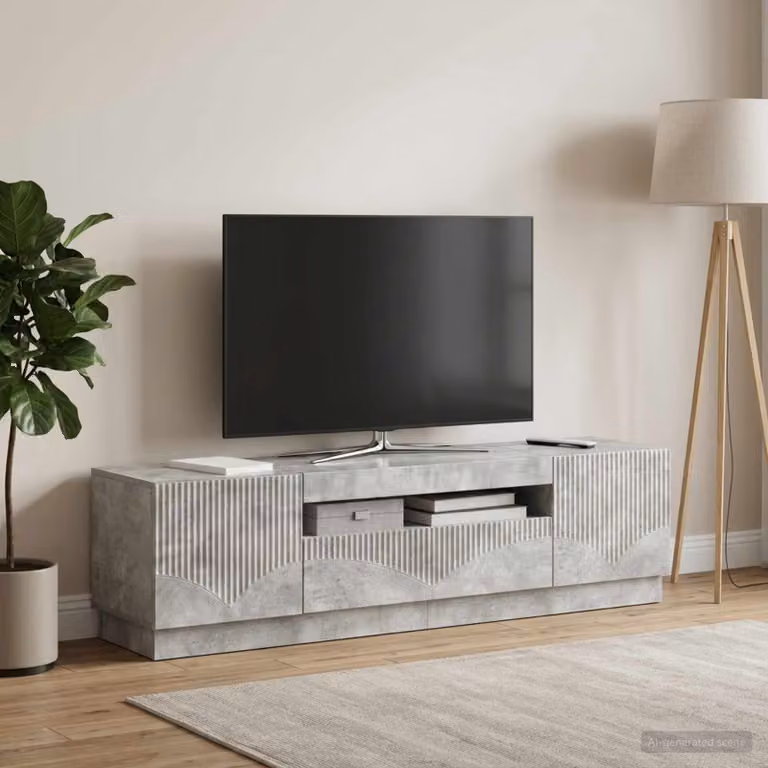 Mobile TV LED vidaXL in grigio cemento e legno ingegnerizzato con illuminazione integrata e scomparti multimediali