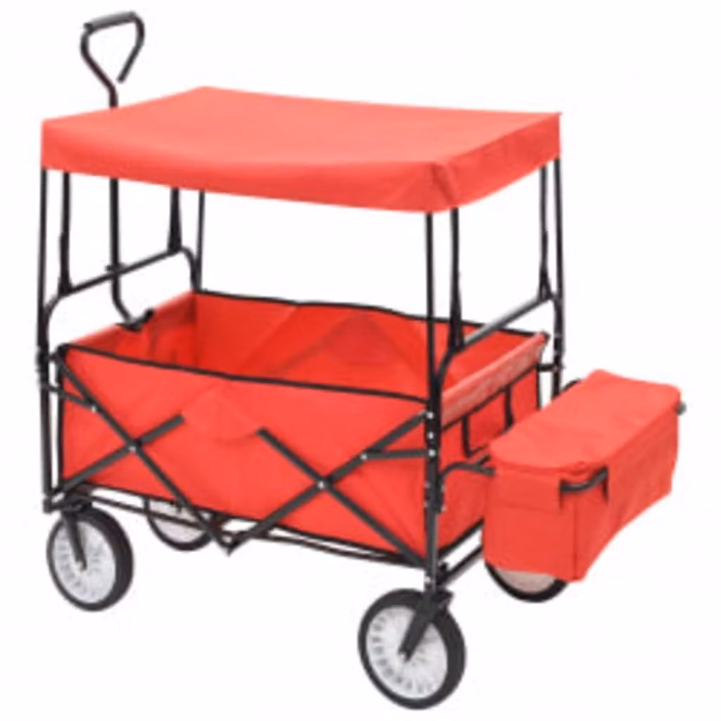 Carrello Pieghevole a Mano con Tettuccio in Acciaio Rosso