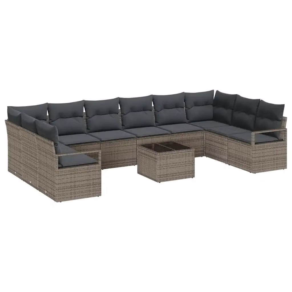 Set di divani da giardino vidaXL in rattan grigio con 11 pezzi, composto da divani, elementi angolari e tavolino da caffè con cuscini inclusi – 2
