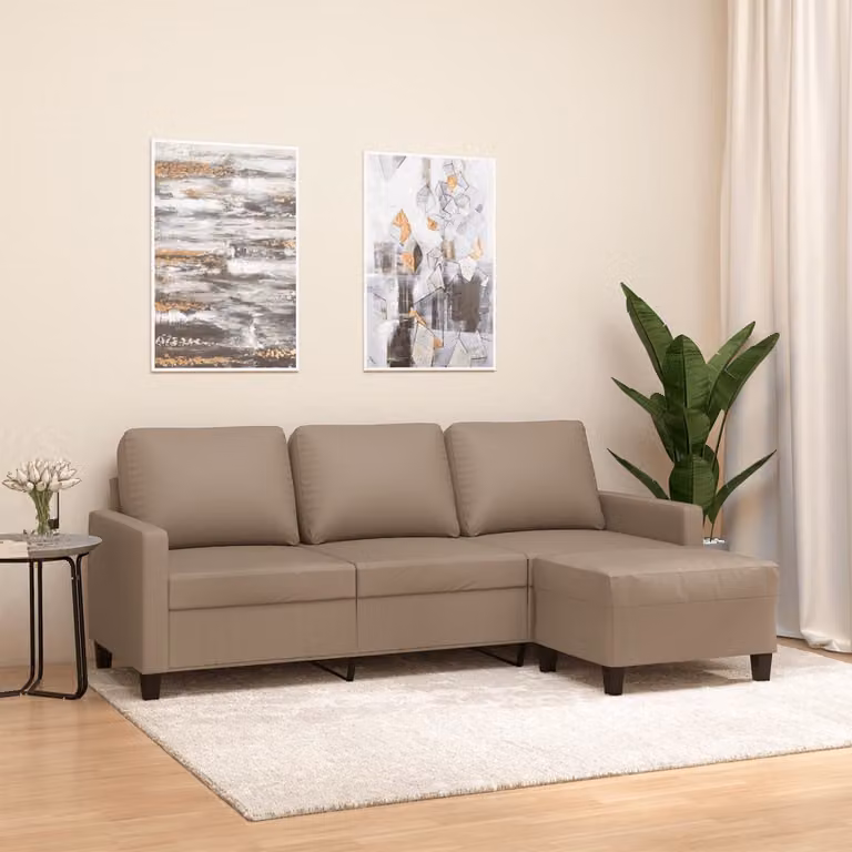 vidaXL Divano a 3 Posti Moderno con Poggiapiedi in Similpelle Beige o Marrone, L: 198 cm, P: 80 cm, H: 77 cm