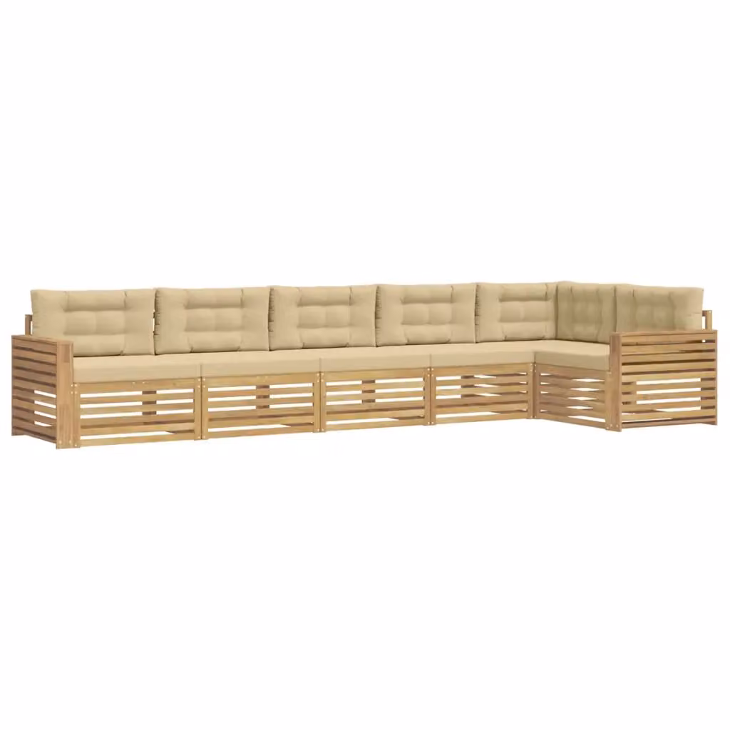 Set di divani da esterno a L vidaXL in legno di acacia con cuscini, Bianco e Beige – 2