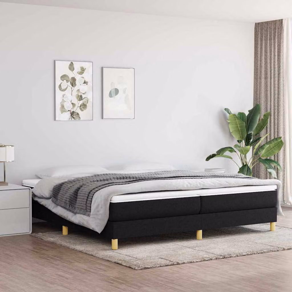 vidaXL Giroletto a Molle Ibrido con Materasso in Tessuto Nero L/P: 200 x 200 cm