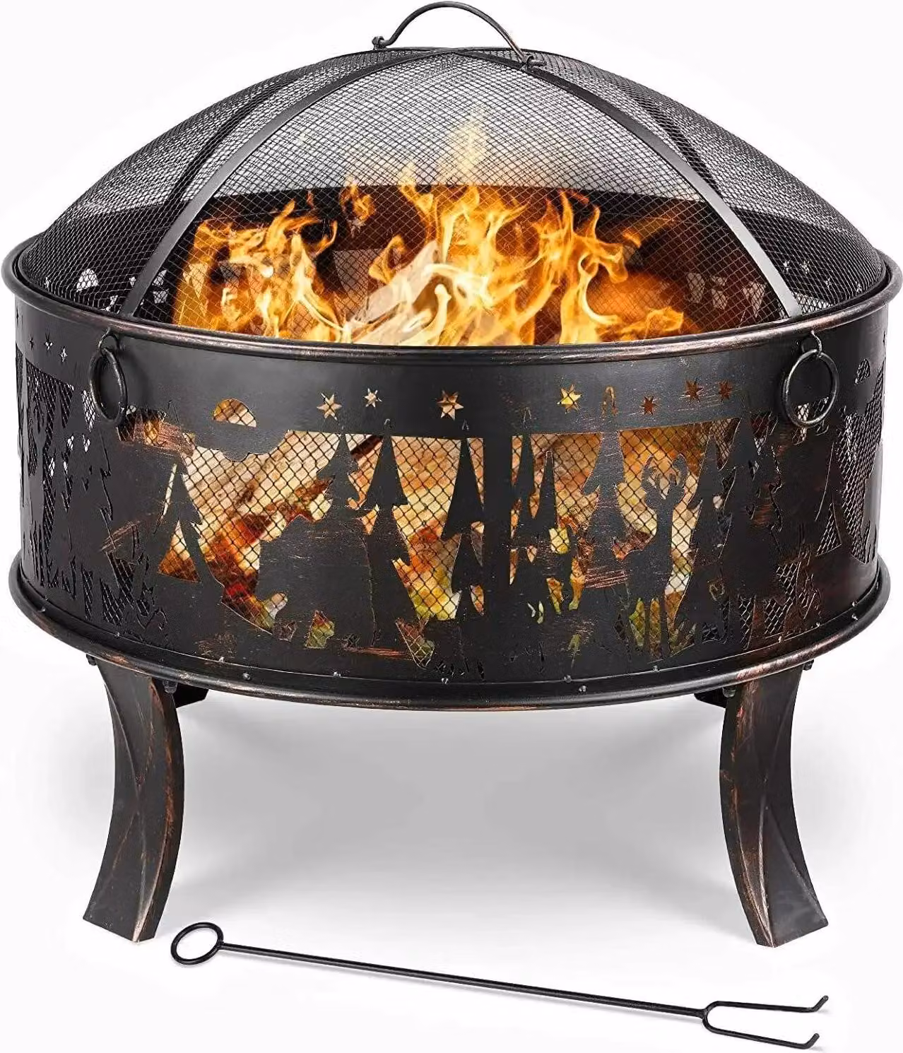 Braciere da giardino e barbecue a carbonella - Braciere/braciere - 69 cm - Con griglia e attizzatoio - Per riscaldamento e barbecue - Nero