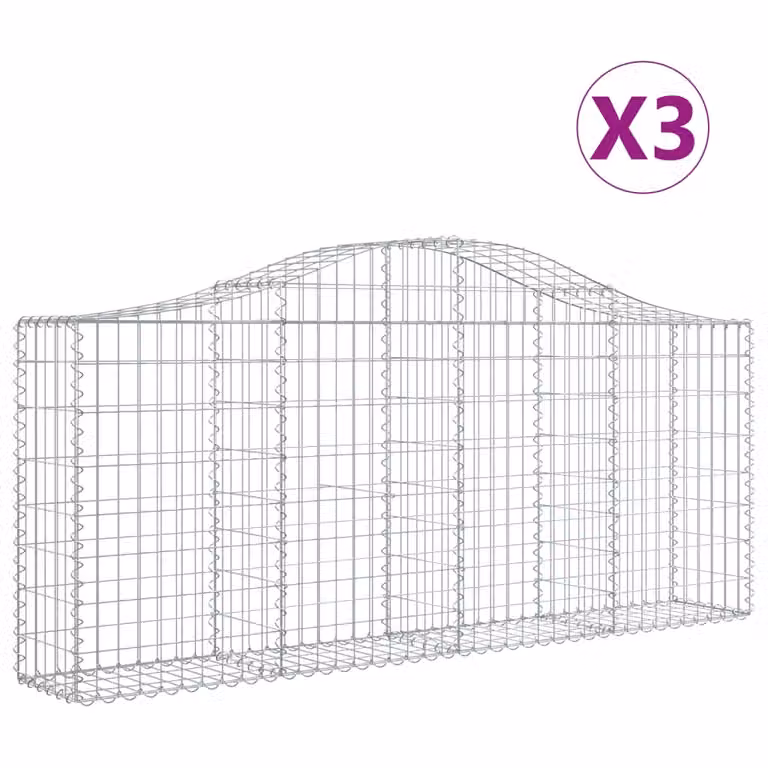 Cesti Gabbioni ad Arco 3 pz 200x30x80/100 cm Ferro Zincato