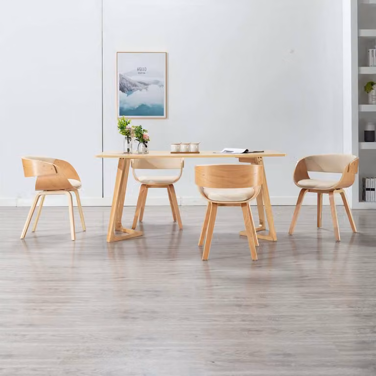 Set di 4 sedie da pranzo vidaXL in legno curvato e similpelle color crema e marrone