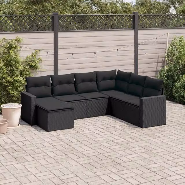 Set Divani da Giardino con Cuscini 7pz Nero Polyrattan 3219285