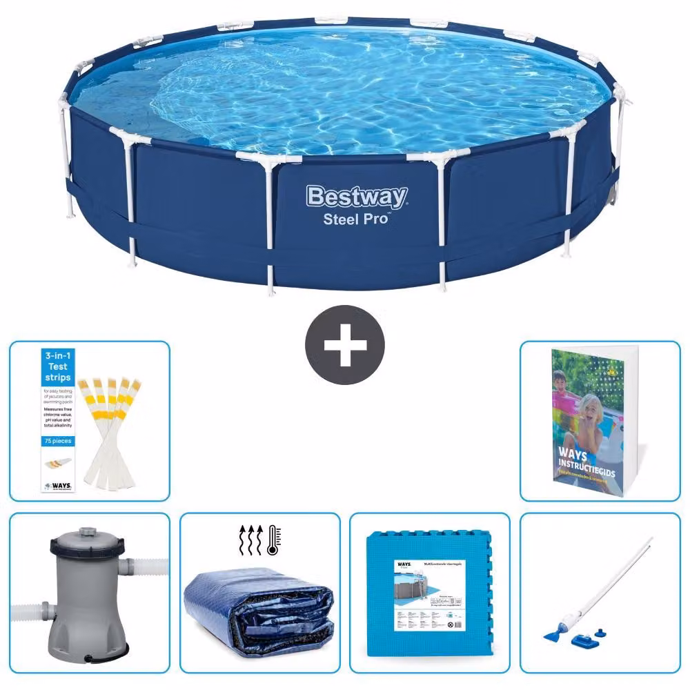 Piscina gonfiabile Bestway Steel Pro, rotonda, dimensioni 396x84 cm, composta da 5 parti, modello S319