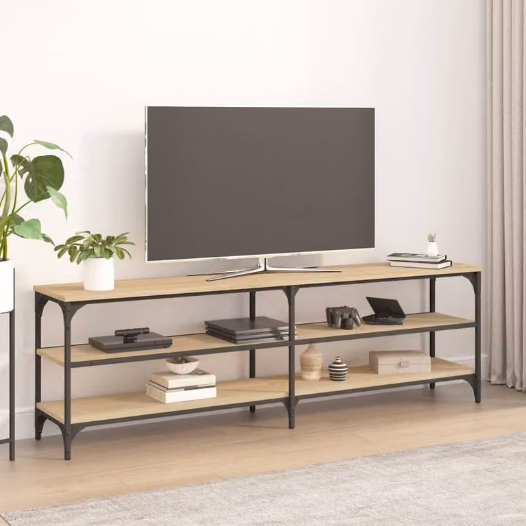 vidaXL Mobile Porta TV in Legno Rovere Sonoma e Metallo, Marrone, L 160 x P 30 x H 50 cm