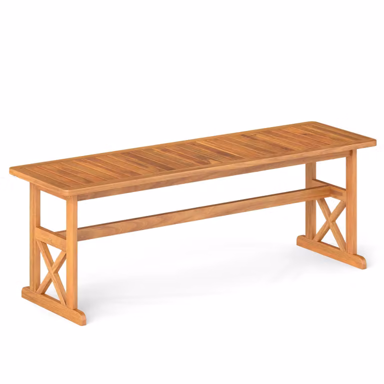 Panchina da giardino COSTWAY resistente alle intemperie, panchina a 3 posti senza schienale, panchina in legno con portata fino a 360 kg, panchina da balcone in legno di acacia, panchina 130x35x45 cm