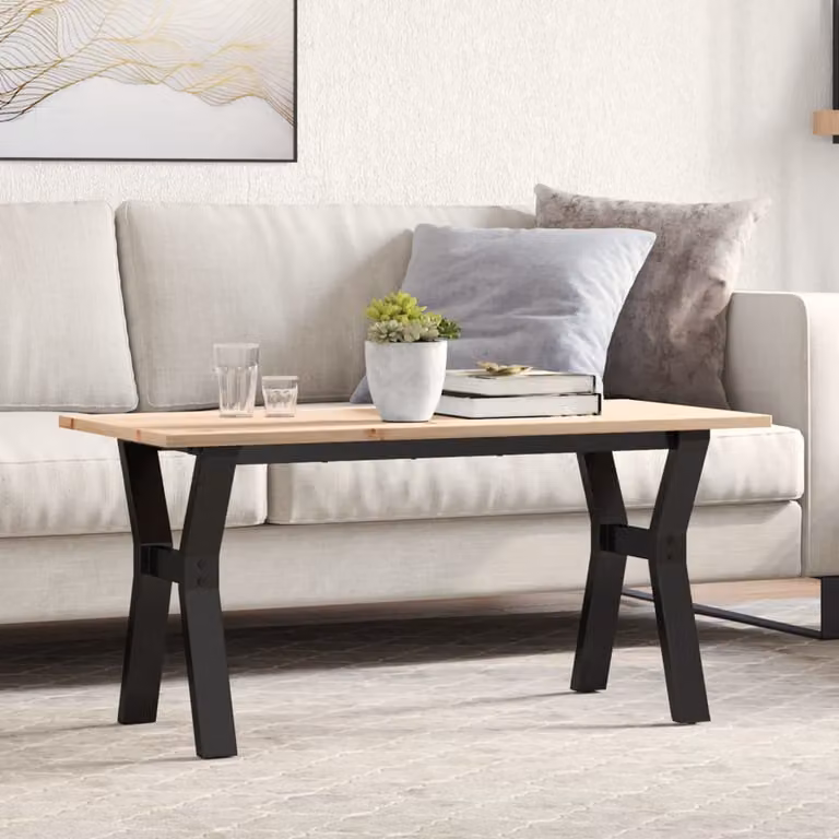 vidaXL Tavolino da Salotto Rettangolare in Legno di Pino e Acciaio, L 100 x P 50 x H 45 cm, Marrone
