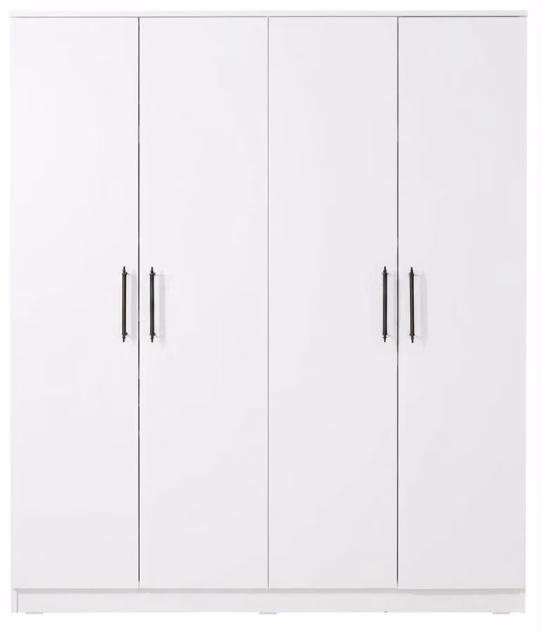 Armadio bianco a 4 ante, elegante mobile in legno per la camera da letto