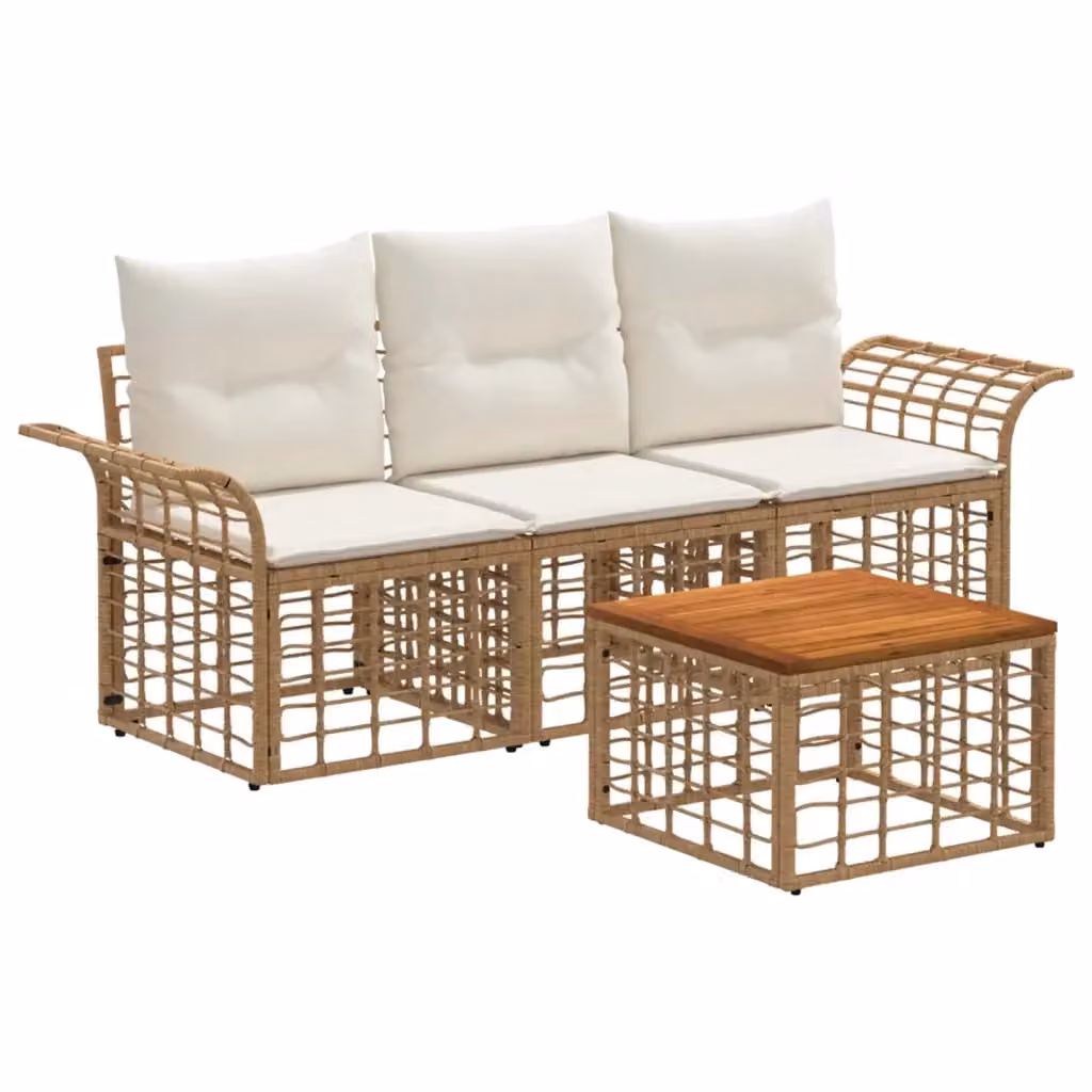 Set di divani da esterno vidaXL composto da 4 pezzi con tavolino, colore beige, marrone e bianco, con struttura in acciaio verniciato a polvere e cuscini inclusi resistenti ai raggi UV – 2