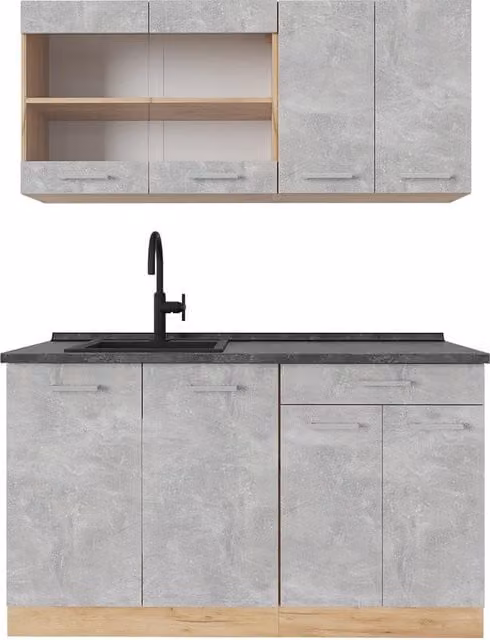 Cucina monoblocco R-Line Calcestruzzo/Rovere dorato 140 cm, PL Antracite Vicco