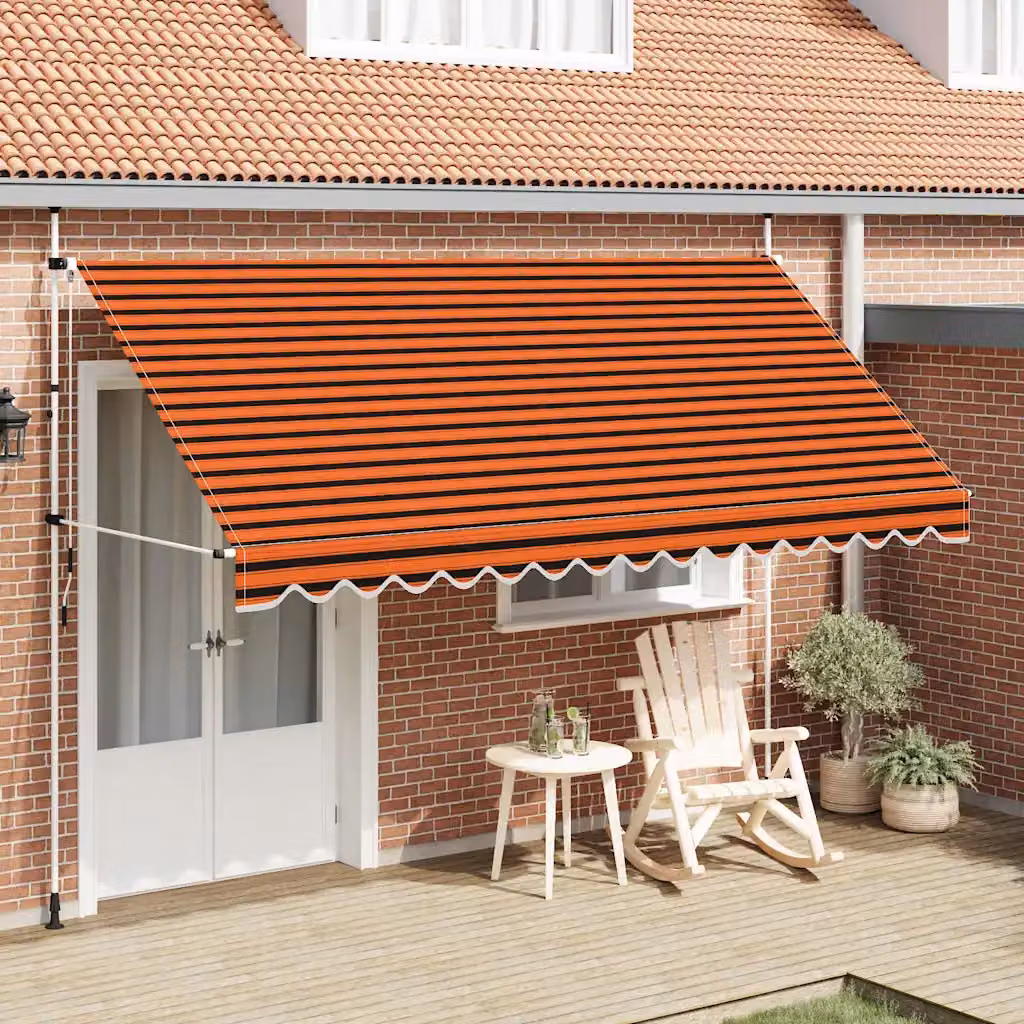 vidaXL Tenda da Sole Retrattile Manuale in Poliestere e Acciaio, Arancione e Marrone, L: 400 cm, P: 120 cm