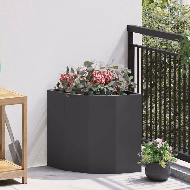 Vaso d'angolo vidaXL in acciaio nero L/P/H: 45 x 45 x 50 cm
