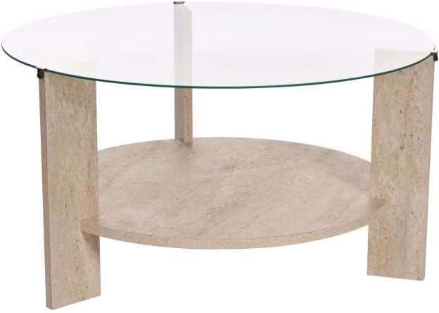 Tavolo basso moderno Clara in legno e vetro beige e travertino trasparente L/P/H: 75 x 75 x 40 cm – 1