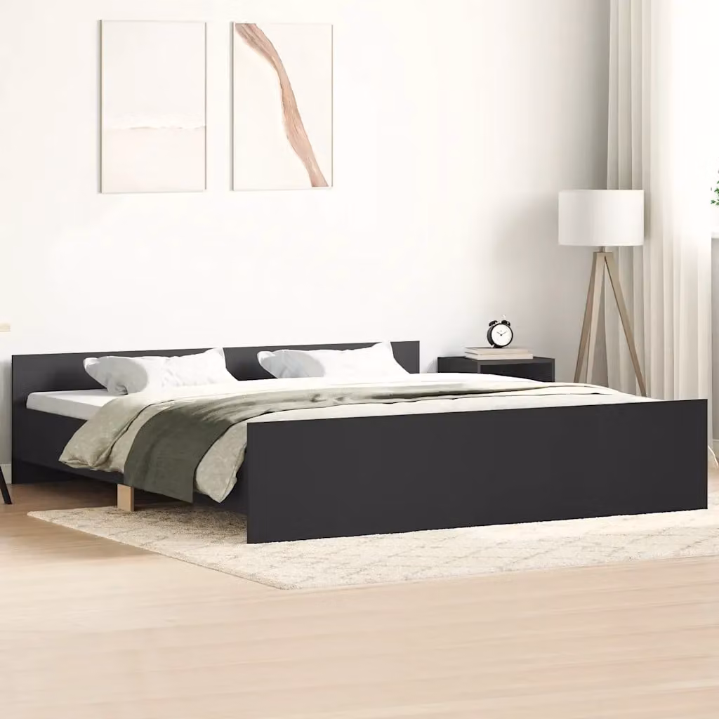 vidaXL Giroletto con Testiera e Pediera Nero in Legno e Tessuto 160x200 cm – 1