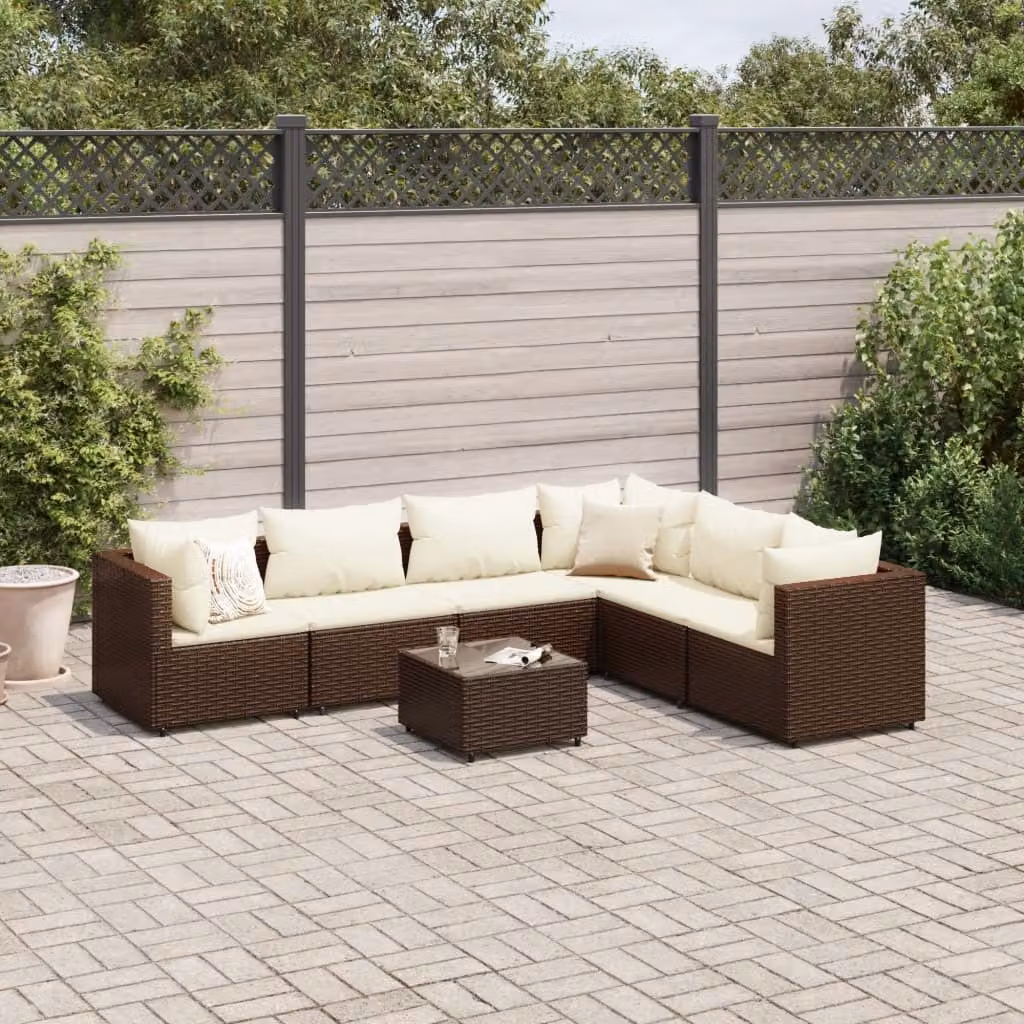 Maison Exclusive - Set Divani da Giardino 7 pz con Cuscini in Polyrattan Marrone