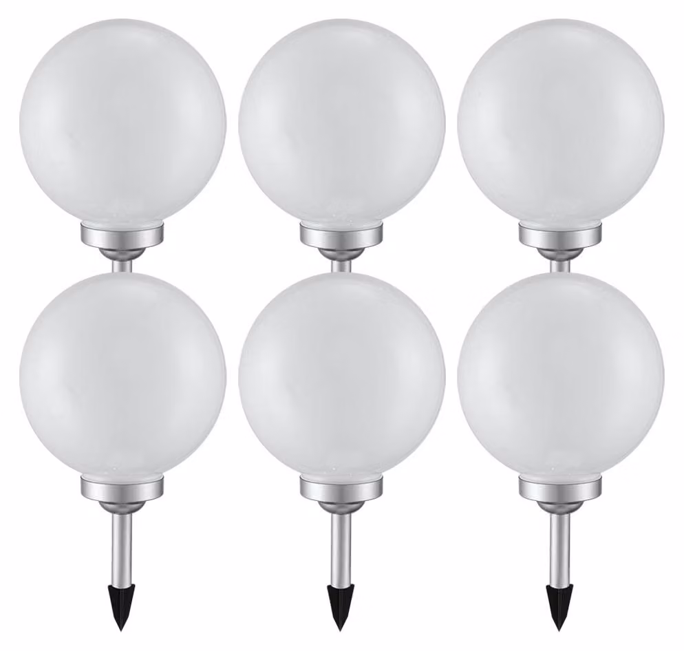 set di 6 luci solari a LED, globo bianco, H 65 cm