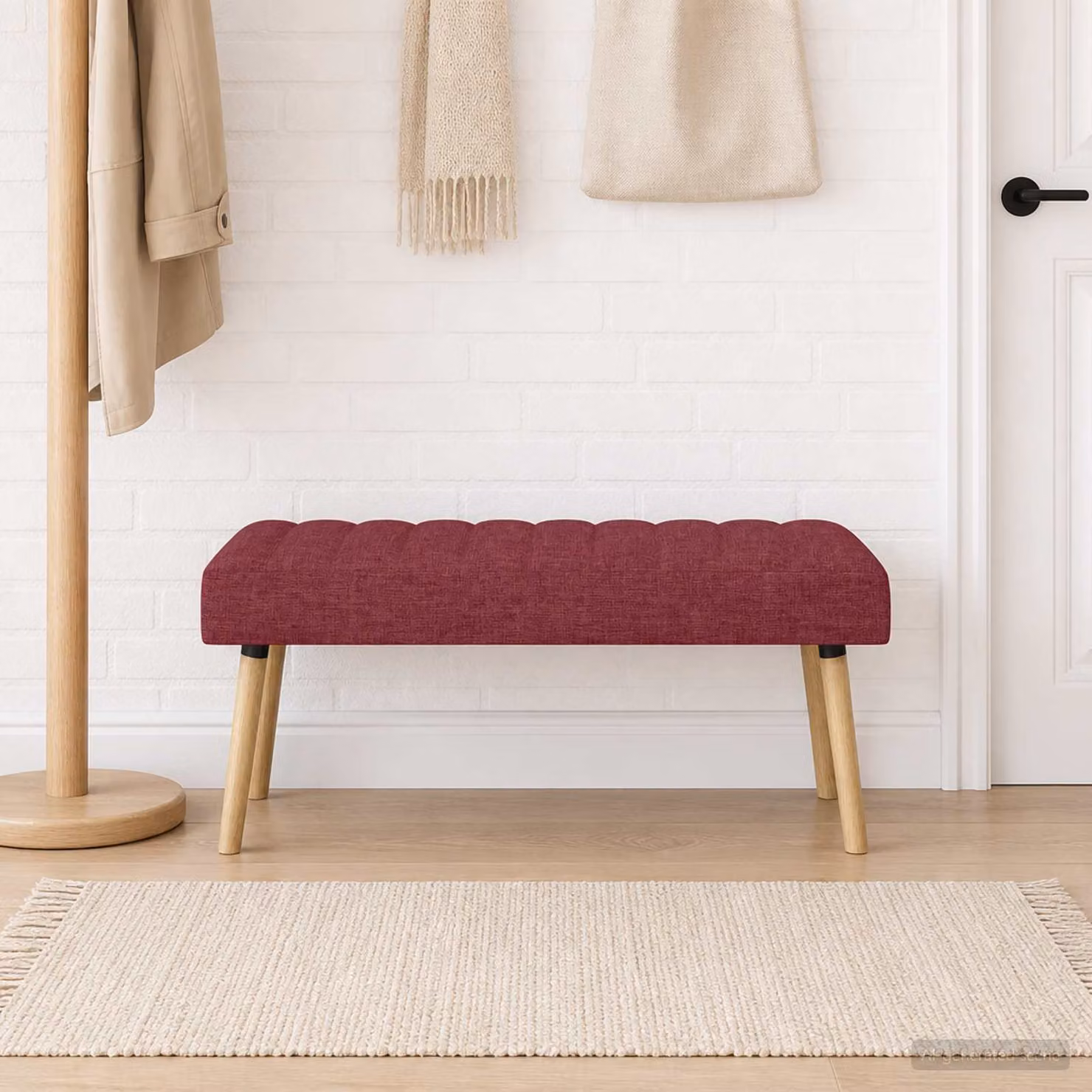 Panchina trapuntata a canale moderna vidaXL in tessuto rosso, L 110 x P 40 x H 46 cm
