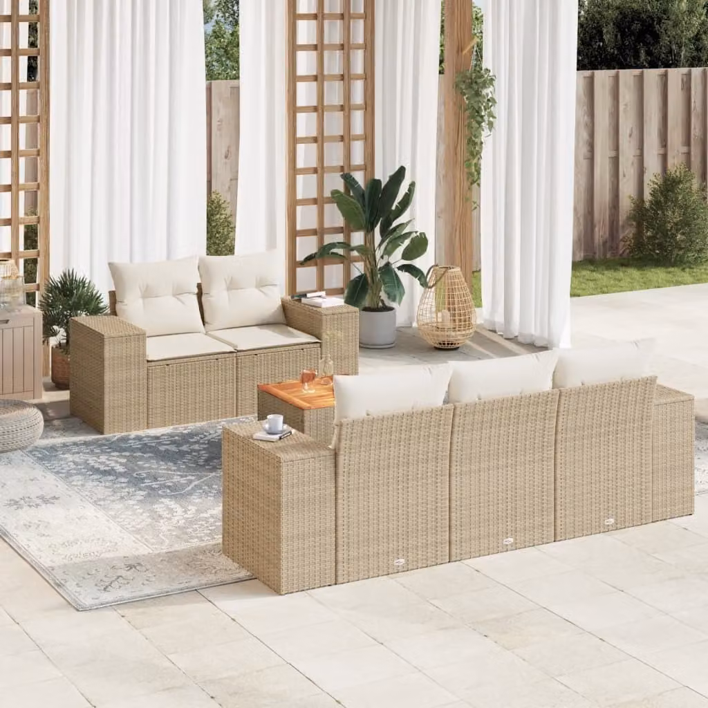 Maison Exclusive - Set Divano da Giardino 6 pz con Cuscini Beige in Polyrattan