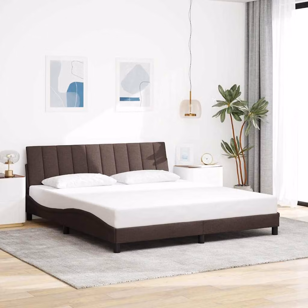 vidaXL Giroletto Hanko Marrone Scuro con Struttura in Tessuto L/P/H: 180 x 200 x 185 cm