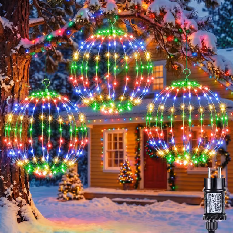 Catena luminosa a forma di sfera, 30 cm, 120 LED, multicolore, per uso esterno