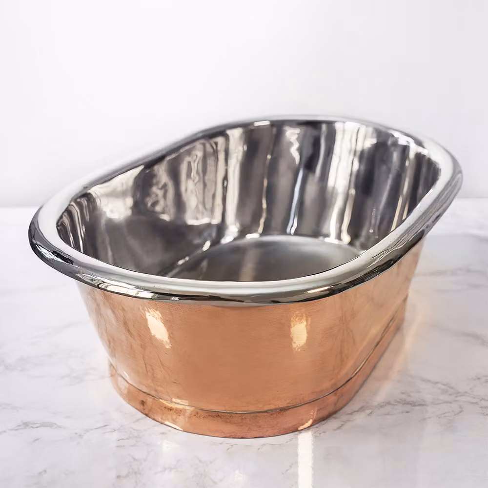 Lavabo Da Appoggio In Rame Retrò Ø530mm – Interno Nichel – Senza Fori