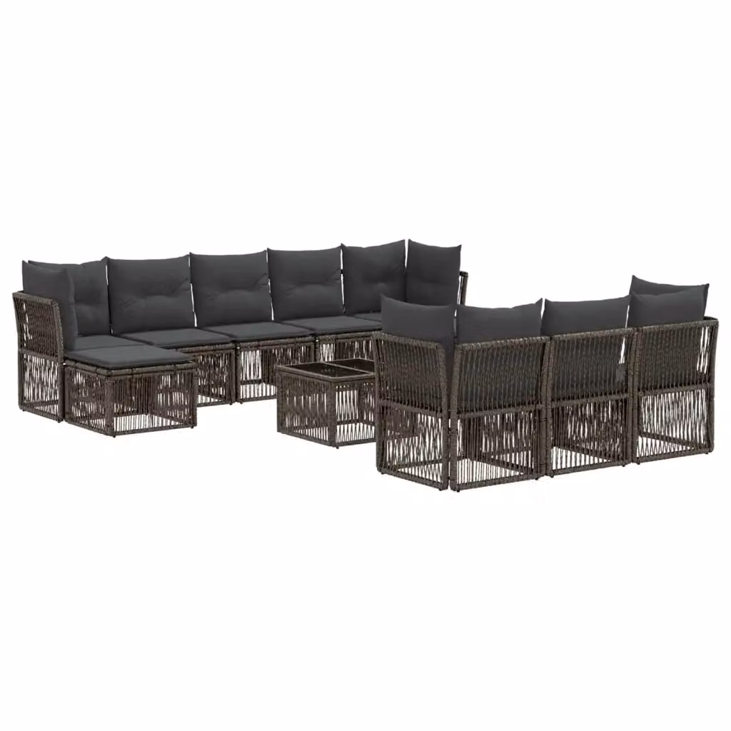 Set Divano da Giardino L-Shape vidaXL in Polyrattan Grigio con 11 Pezzi e Cuscini Imbottiti – 2