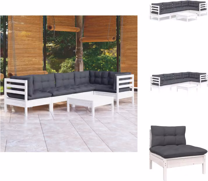 vidaXL Set di 6 pezzi da giardino con cuscini in legno di pino bianco - Set di mobili da giardino