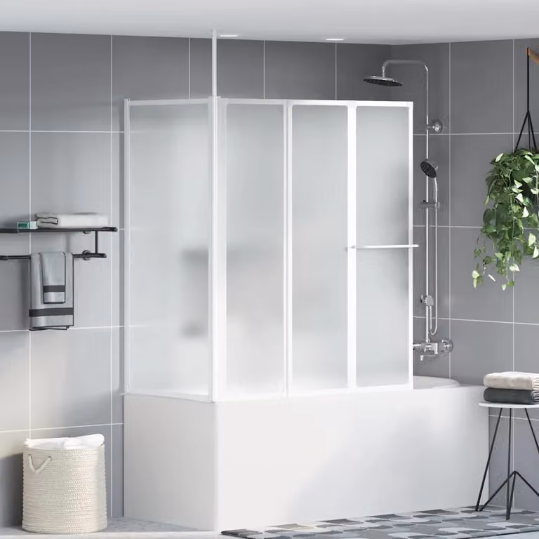 Schermo da Bagno Glassato vidaXL in Alluminio Bianco L/P/H: 120 x 69 x 137 cm