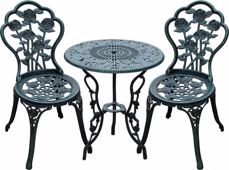 Outsunny Bistroset Set da giardino 3 pz. Set di mobili da balcone in alluminio fuso verde antico