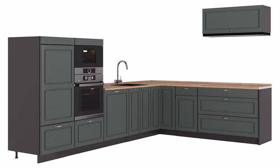 Cucina angolare completa Vicco Fame-Line Verde-oro rustico/Antracite 327 x 227 cm, PL Rovere, Model 64361