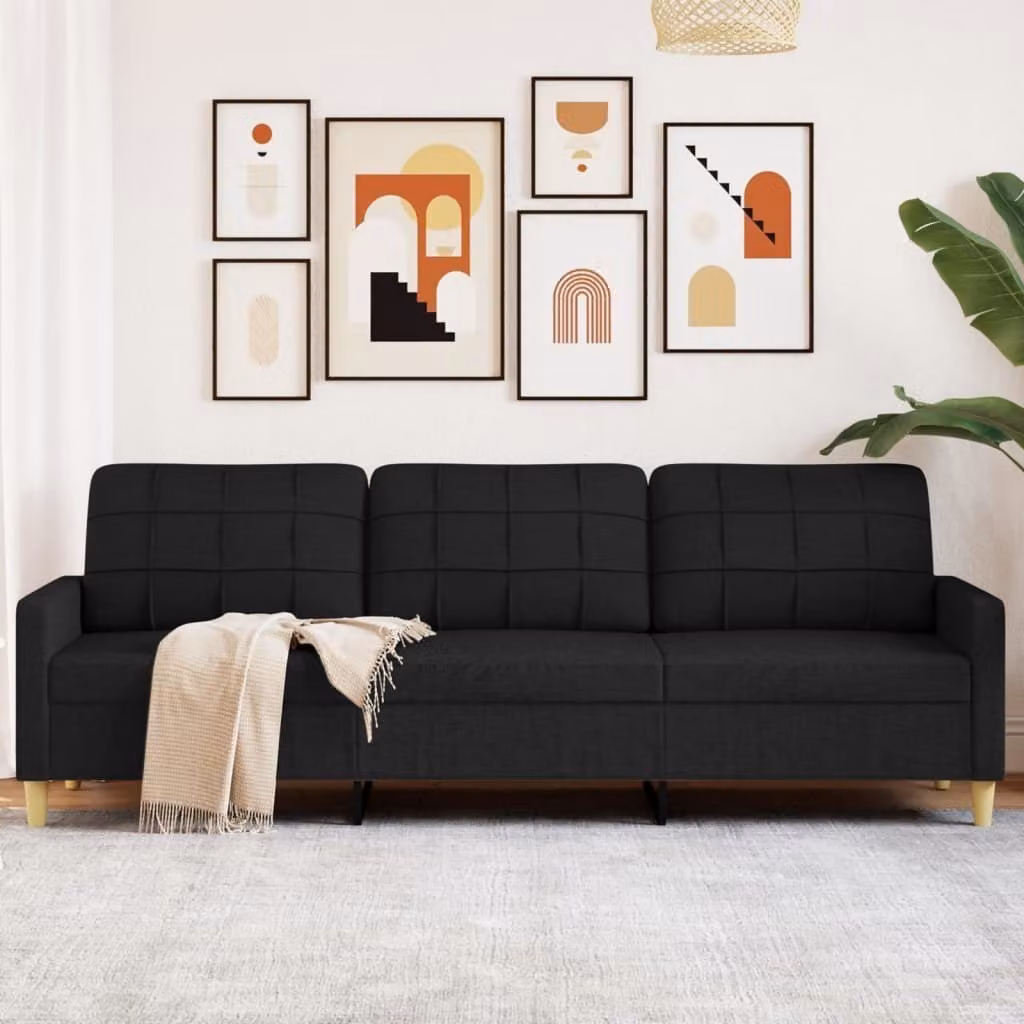 Divano Maison Exclusive, 3 posti, colore nero, 210 cm, rivestito in tessuto