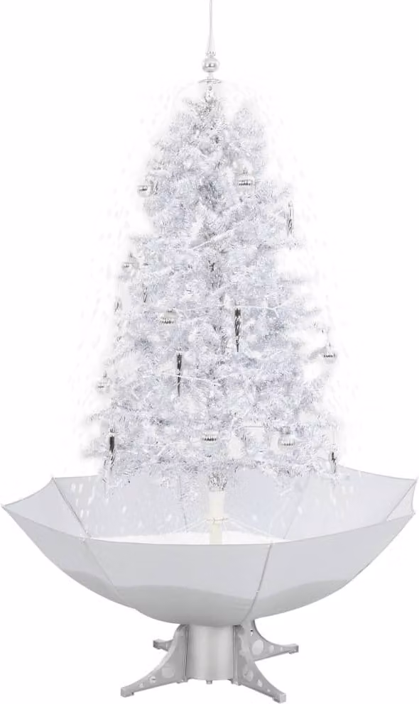 Albero di Natale con Neve e Base a Ombrellone Bianco 170 cm