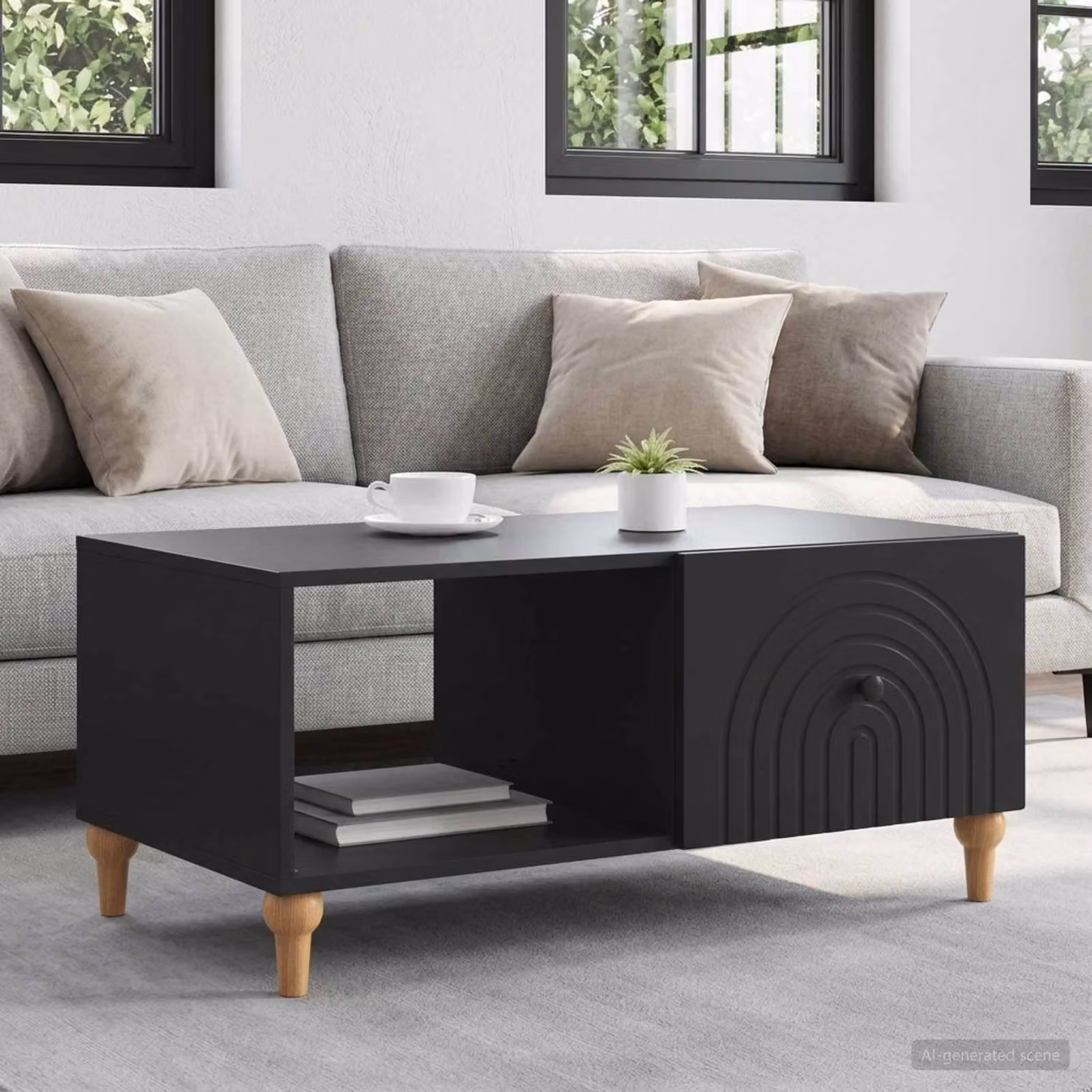 vidaXL Tavolino da salotto moderno rettangolare nero in legno ingegnerizzato L: 90 cm, P: 50 cm, H: 40 cm