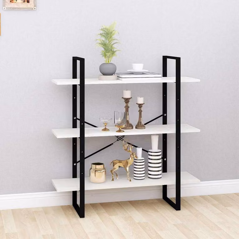 Libreria a 3 Ripiani vidaXL in Massello di Pino e Metallo Bianca Stile Industrial L 100 cm x P 30 cm x H 105 cm