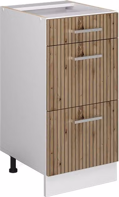 Mobiletto base per cucina Vicco R-Line con cassetti, finitura Rovere e Bianco, L: 40 cm – 1