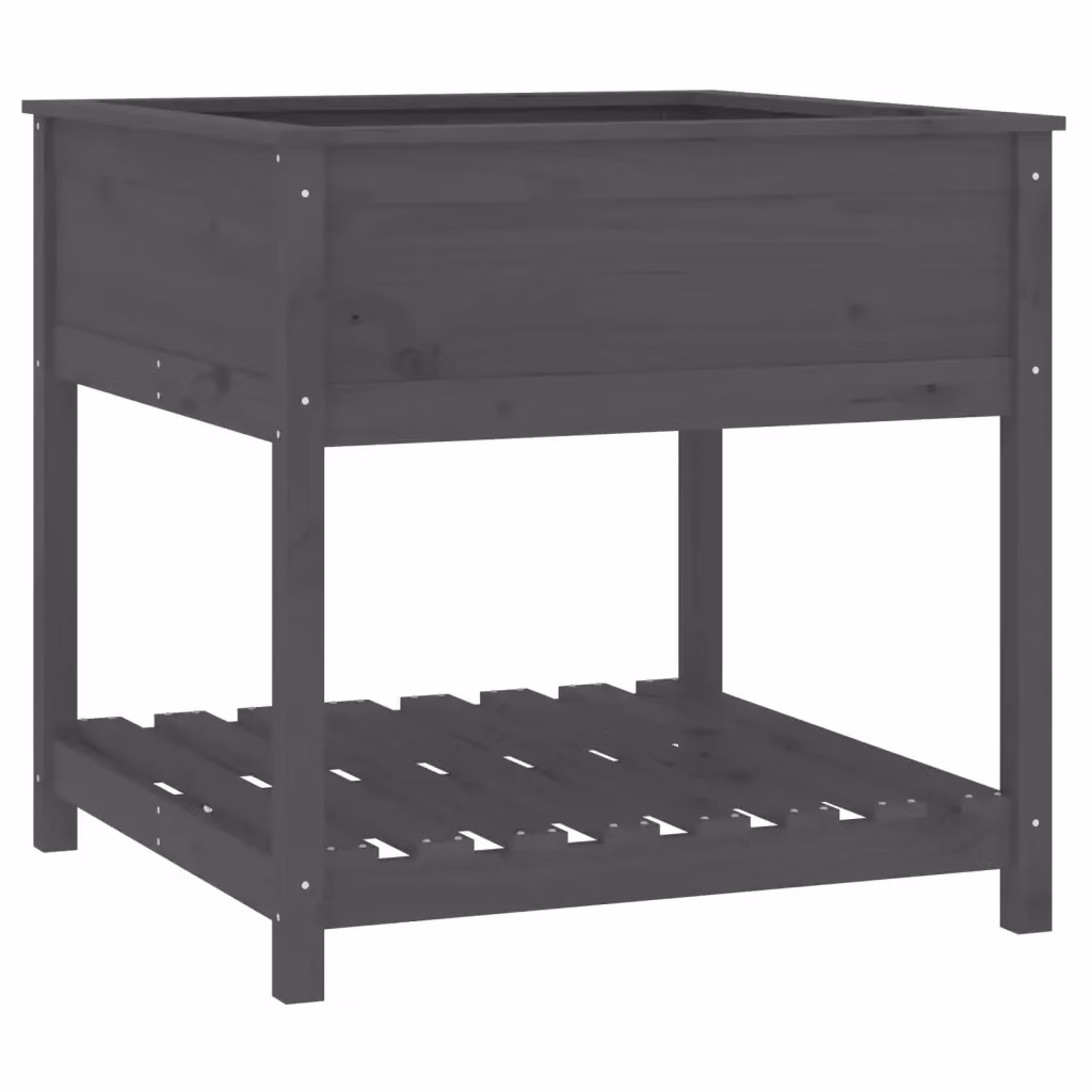 Fioriera con mensola Design Mania in legno massello di pino, colore grigio, L: 82,5 cm, P: 82,5 cm, H: 81 cm – 2