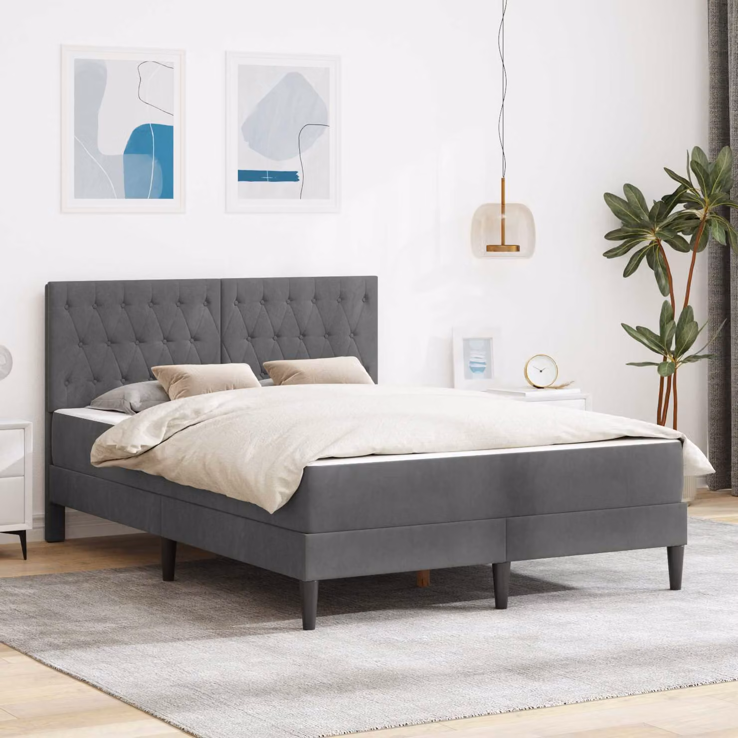 Struttura letto con materasso vidaXL in velluto grigio, L/P/H: 120 x 200 x 96 cm