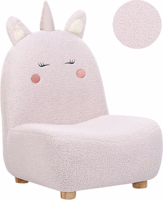 Sedia per animali Rosa Bouclé Imbottita con braccioli Sedile per cameretta per bambini Design moderno Forma di unicorno