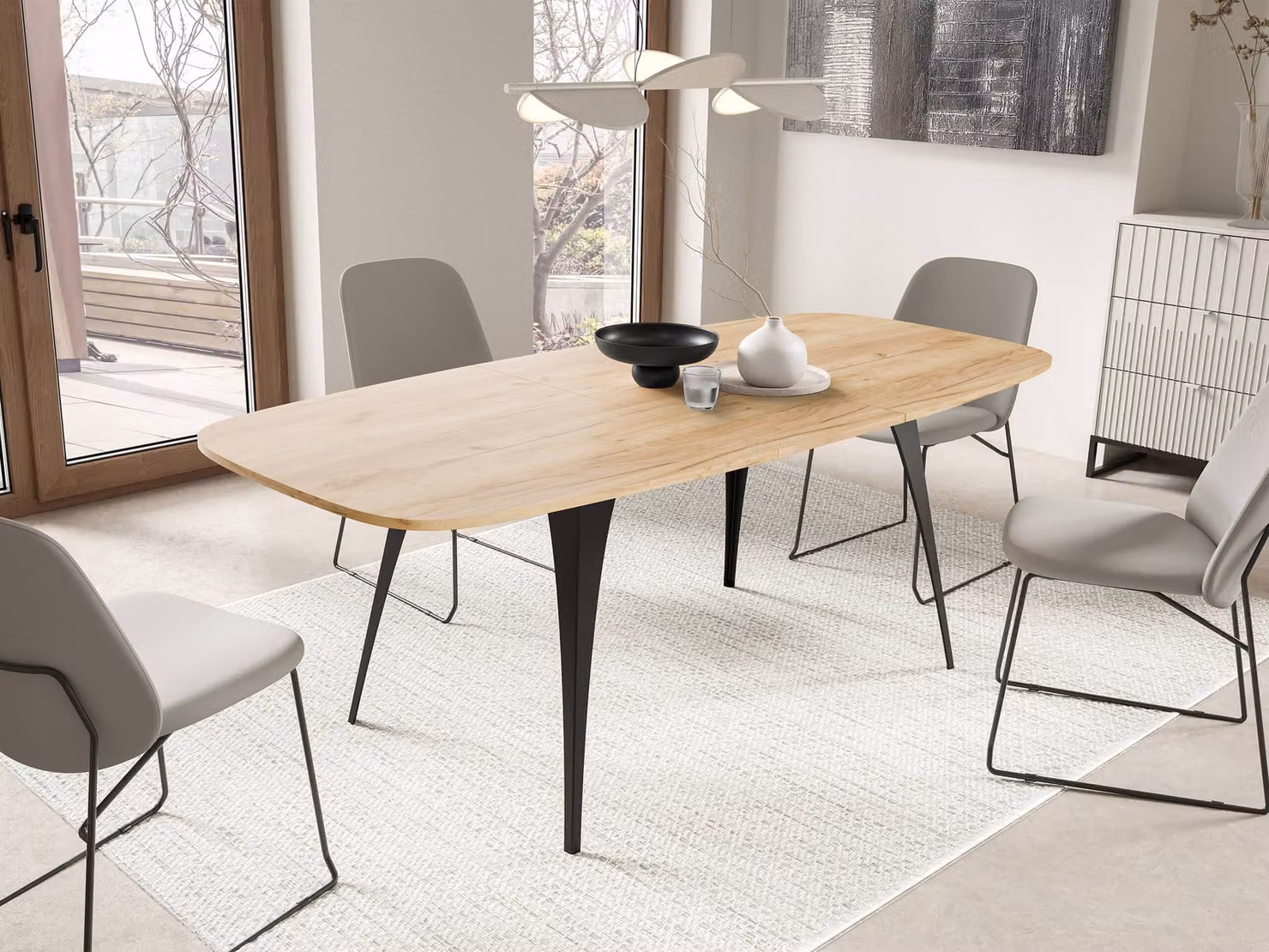 Tavolo da pranzo allungabile STIWI - rovere kraft oro / nero