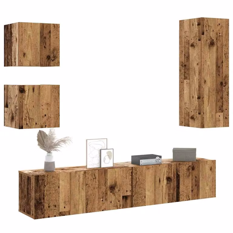 Set Mobile TV vidaXL da 5 pezzi in legno antico marrone per montaggio a parete