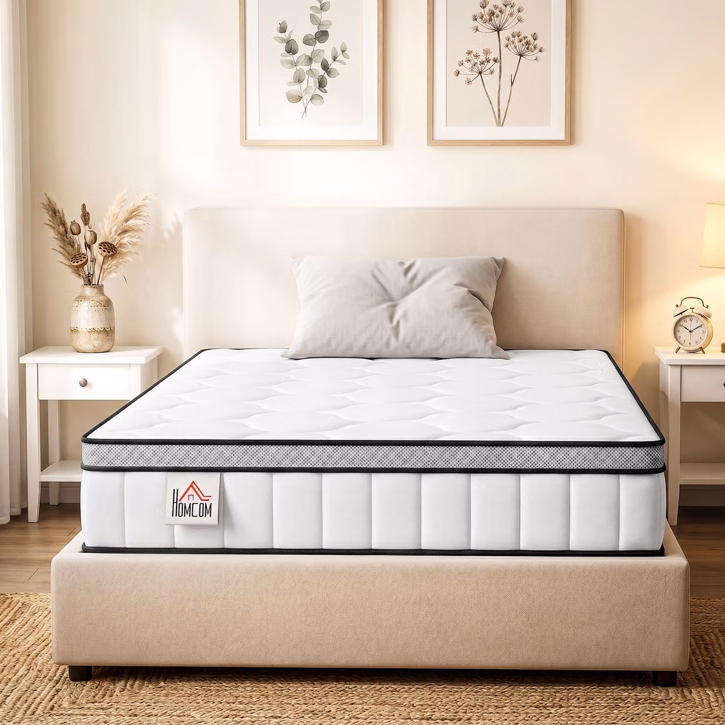 Materasso Ibrido HOMCOM con Molle Insacchettate, Schiuma a Memoria e Gel Rinfrescante, Bianco, L/P/H: 140 x 90 x 20 cm – 2