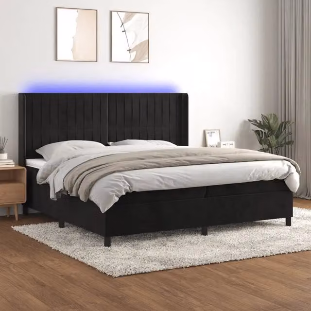 Letto Ibrido vidaXL in Velluto con Illuminazione LED e Porte USB, L/P: 200 x 200 cm, Nero e Bianco