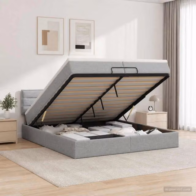 Letto Ottomano con Materasso Ibrido e Illuminazione LED vidaXL Grigio e Bianco L/P/H: 200 x 200 x 88 cm