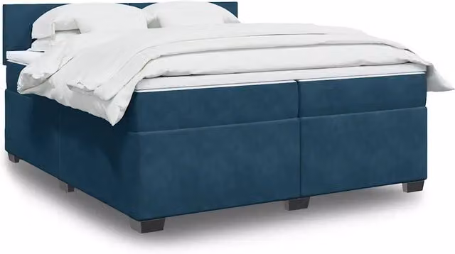 Letto Ibrido VIDAXL con Giroletto a Molle e Materasso in Velluto Blu e Bianco, L/P: 200 x 200 cm – 1