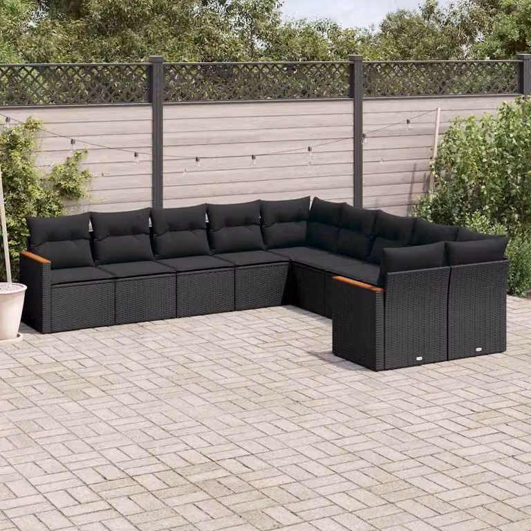 vidaXL Set Divani da Giardino a L in Polyrattan Nero con Cuscini e Coperture Rimovibili